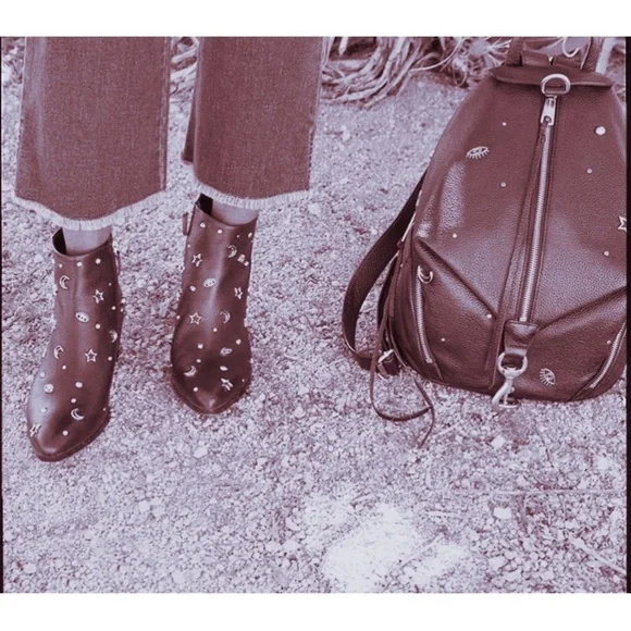 Rebecca Minkoff Lizzie Celestial Brown Suede Studded Bootie Boot